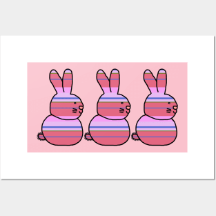 Three Easter Bunny Rabbits Hot Pink Bouquet Stripes Posters and Art